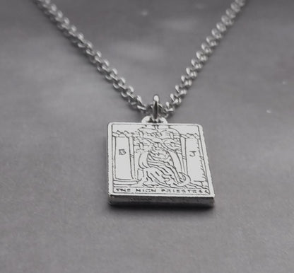 The High Priestess Metal Tarot Card Necklace