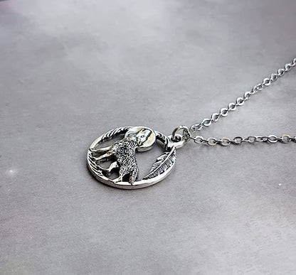 Wolf and Moon Necklace