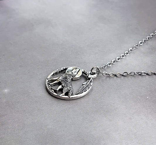 Wolf and Moon Necklace