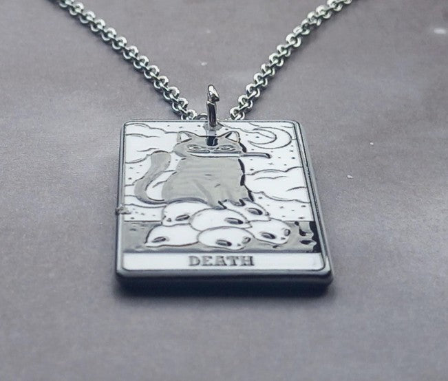Death Cat Tarot Card Necklace