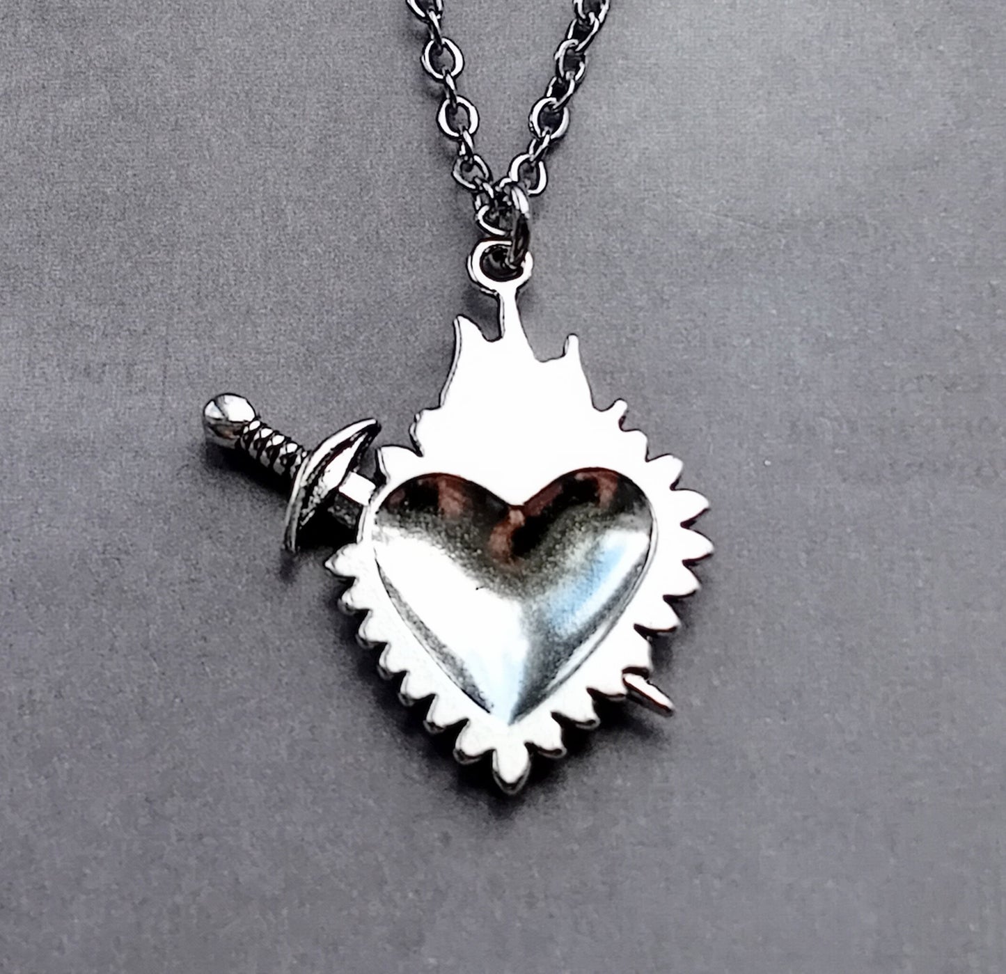 Red Sacred Heart and Sword Necklace