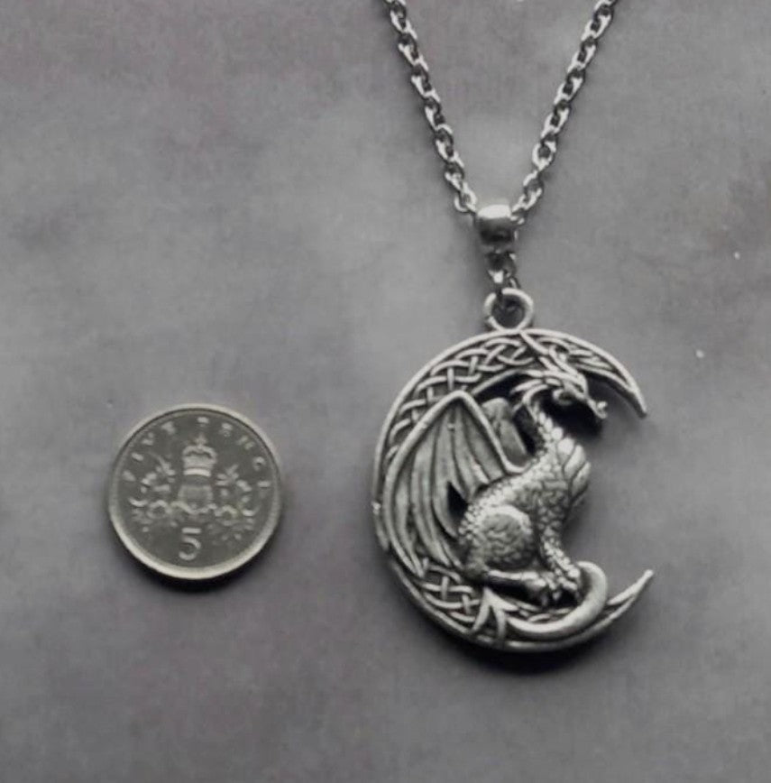 Celtic Dragon and Moon Necklace