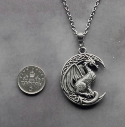 Celtic Dragon and Moon Necklace