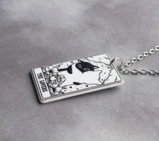 The Lovers Cat Tarot Card Necklace