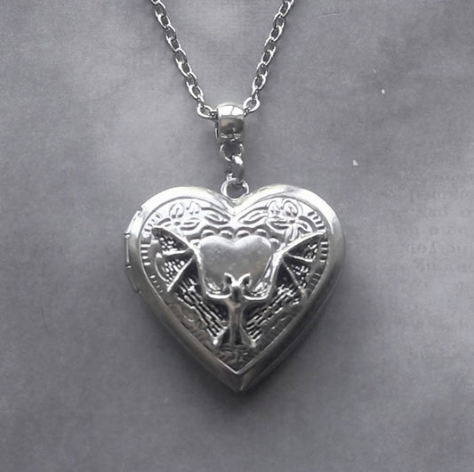 Gothic Bat Locket Necklace