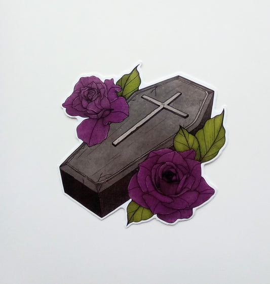 Coffin and Roses Art Sticker