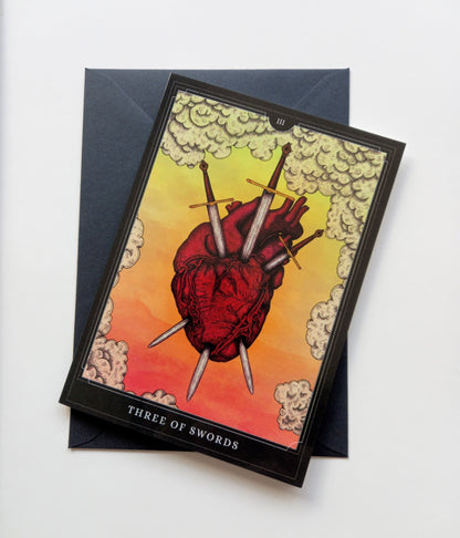 Three of Swords Tarot Blank Greeting Card