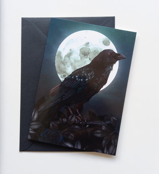 Raven and Moon Blank Greeting Card
