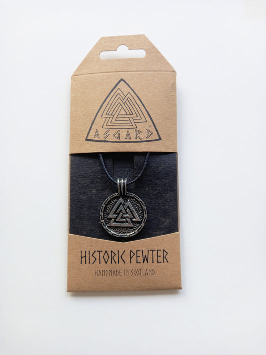 Round Valknut Pewter Pendant