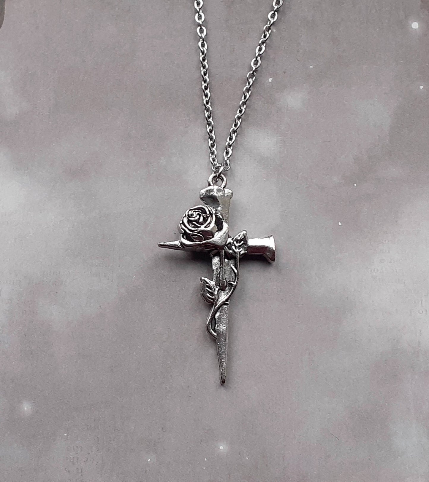 Coffin Nails Cross and Rose Necklace