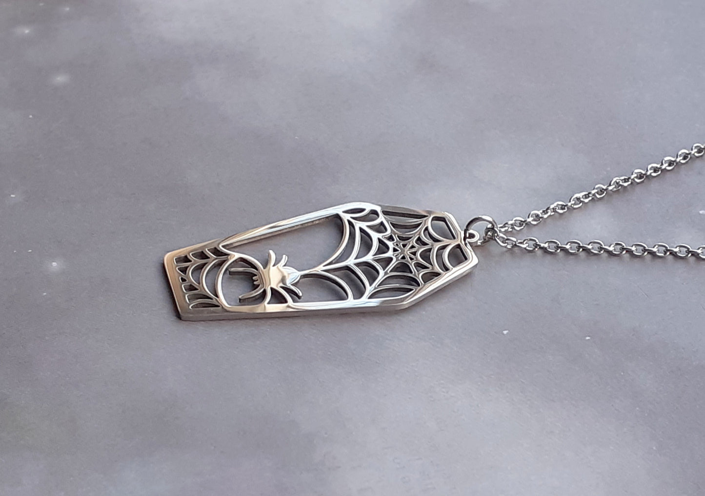 Coffin and Spider Steel Necklace