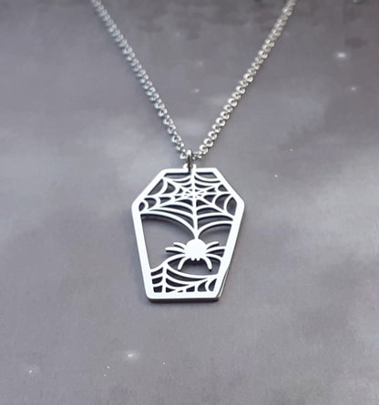 Coffin and Spider Steel Necklace