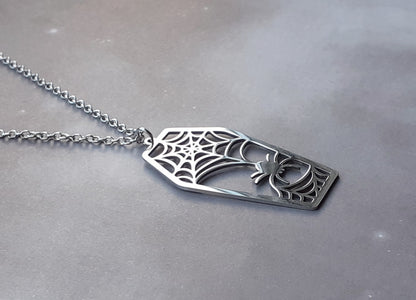 Coffin and Spider Steel Necklace