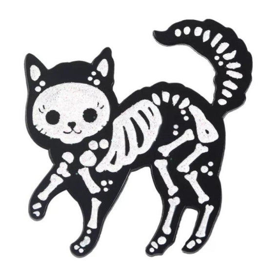 Cat Skeleton Metal Pin Badge