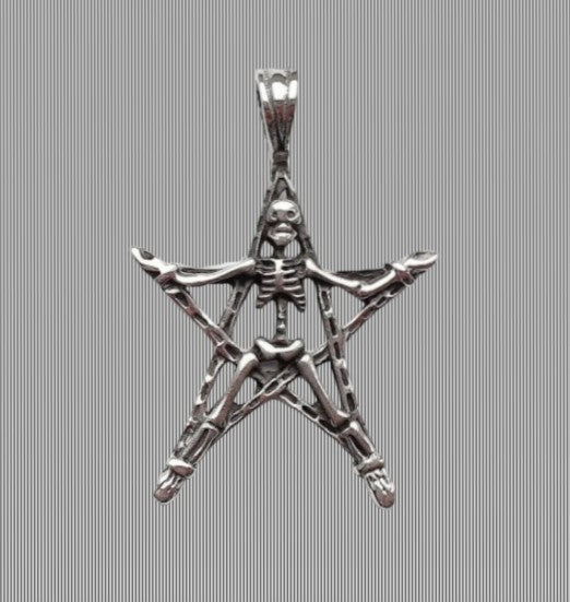 Skeleton on Pentacle Silver Pendant