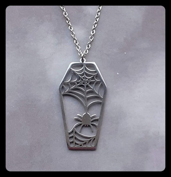 Coffin and Spider Steel Necklace