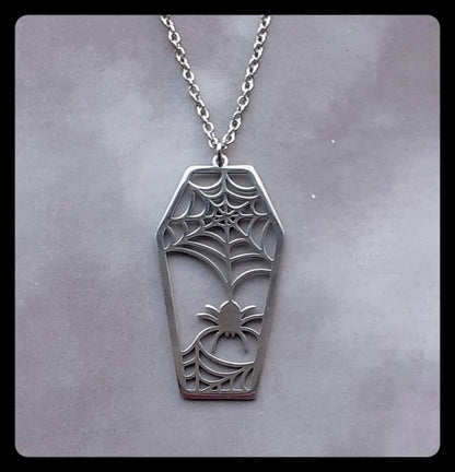 Coffin and Spider Steel Necklace